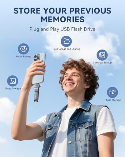 Image of MFi Certified Photo Stick USB Flash Drive for iPhone, 4 in 1 External Memory Thumb Drive for Picture Video Saver and Backup (Gun Black, 512GB)