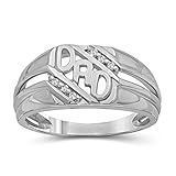 JEWELEXCESS Mens Rings Dad Rings for Men Silver – Genuine .925 Sterling Silver Rings for Men with 1/20-Carat White Diamond Accents – Handsome, Durably Crafted Dads Ring Gifts for Men and Gifts for Dad