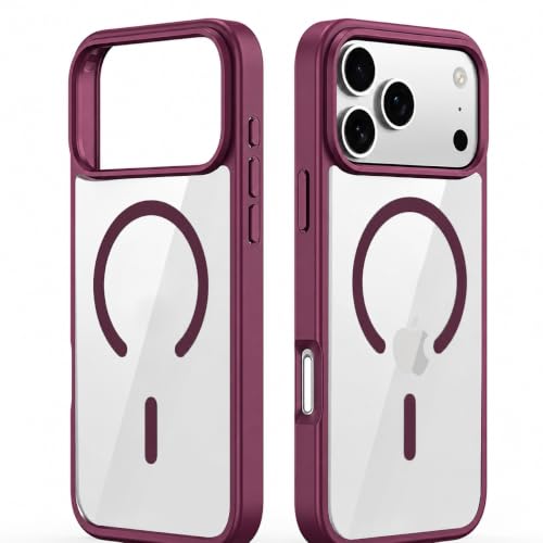 Image of DIZORO Compatible iPhone 17 Pro Case,(Compatible with MagSafe) Non Yellow Military-Grade Drop Protection & Hard PC Back Cover Slim Transparent Anti-Scratch Shockproof Phone Case - Wine