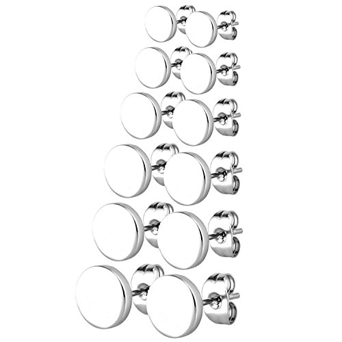 JewelrieShop Silver Dot Earrings Men Studs Stainless Steel Disc Circle Round Flat Earrings Set for...