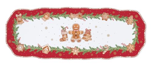Easylife - Coffret Cadeau Plat à Cake en Porcelaine 37 X 14 cm Fancy Gingerbread - EASYLIFE
