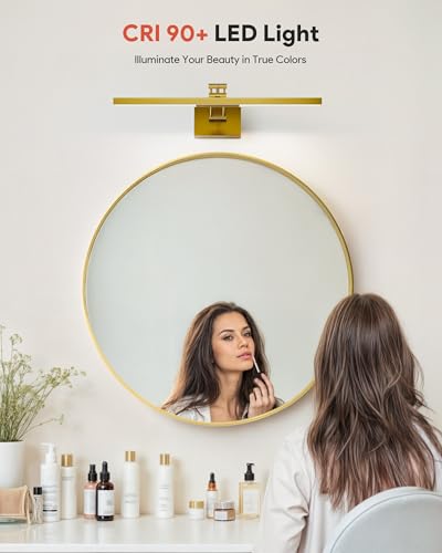 Image of VONLUCE 24 inch Modern LED Bathroom Vanity Light, Brushed Gold | 3CCT, Flicker-free, 360 Rotatable Head & Swing Arm, IP44 waterproof Bathroom Light Fixture Over Mirror for Bathroom, Picture