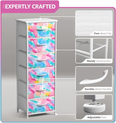 Sorbus Dresser for Kids Bedroom, Wood Top (6 Drawer, Watercolor) - image 3