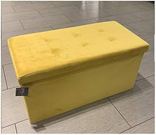 HOME LIVING Luxurious Foldable Brushed Velvet LArge Rectangle Storage Box Seat Ottoman (Mustard Yellow)