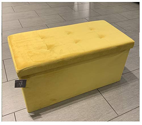 HOME LIVING Luxurious Foldable Brushed Velvet LArge Rectangle Storage Box Seat Ottoman (Mustard Yellow)