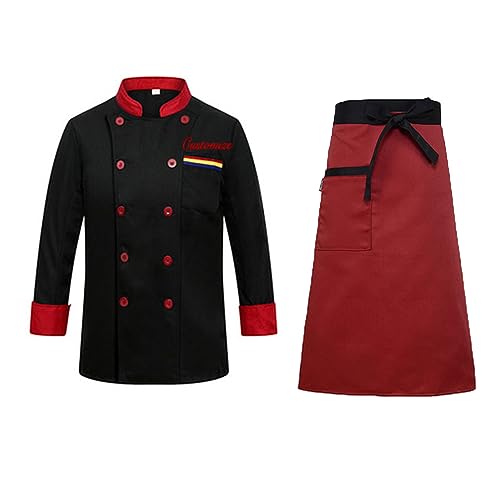 Chaquetas de chef de manga larga personalizadas, uniformes de cocina de chef bordados con delantal, conjunto para hombres y mujeres