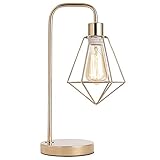 SOTTAE Vintage Gold Industrial Table Lamp,Rustic Metal Cage Shade Nightstand Bedside Reading Desk La