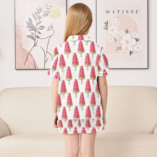 ALAZA Watermelon Ice Cream White Satin Pajamas Set Short Sleeve Button Down Sleepwear Summer Pjs 2 Piece4