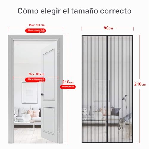 Miniatura 3 de Mycarbon Mosquitera Puerta Magnetica Corredera Cortina 90x210, Negro
