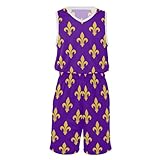 Conjunto de pantalones cortos y camiseta de baloncesto con diseño de flor de lis, color morado, Mardi Gras Fat Tuesday, camisetas de baloncesto para hombre, Fleur De Lis Purple Mardi Gras Fat Tuesday,