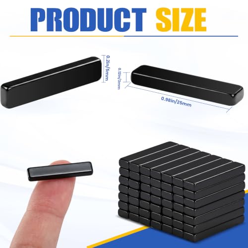 Image of MIKEDE 50 Pack Strong Small Neodymium Bar Magnets, 25x5x3 mm, Black