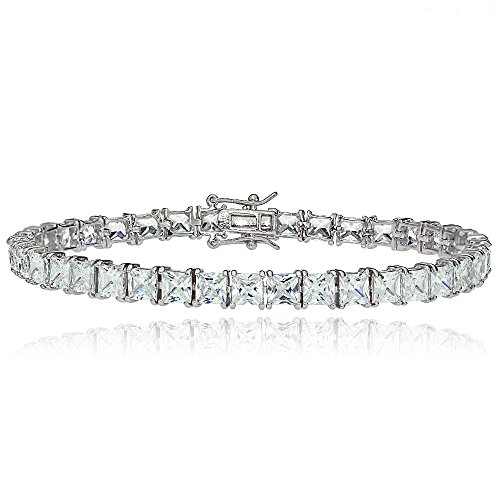 Hoops & Loops Sterling Silver Princess Cut White CZ Cubic Zirconia Classic Tennis Bracelet for Women