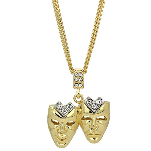 14K Gold Plated Smile Now Cry Later Cz Pendant w/ 3mm Cuban Chain (24", 27" or 30")