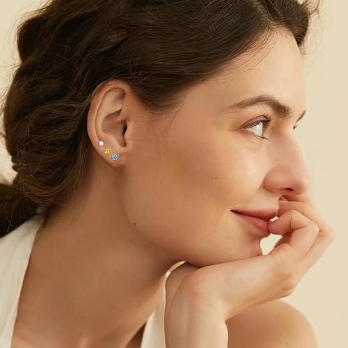 Birthstone Flat Back Earrings for Women Trendy,14K Gold Plated Hypoallergenic Comfort Flatback Earring for Cartilage Tragus Helix, Cubic Zirconia Earrings Stud Gold Jewelry Best Birthday Gift for Her4