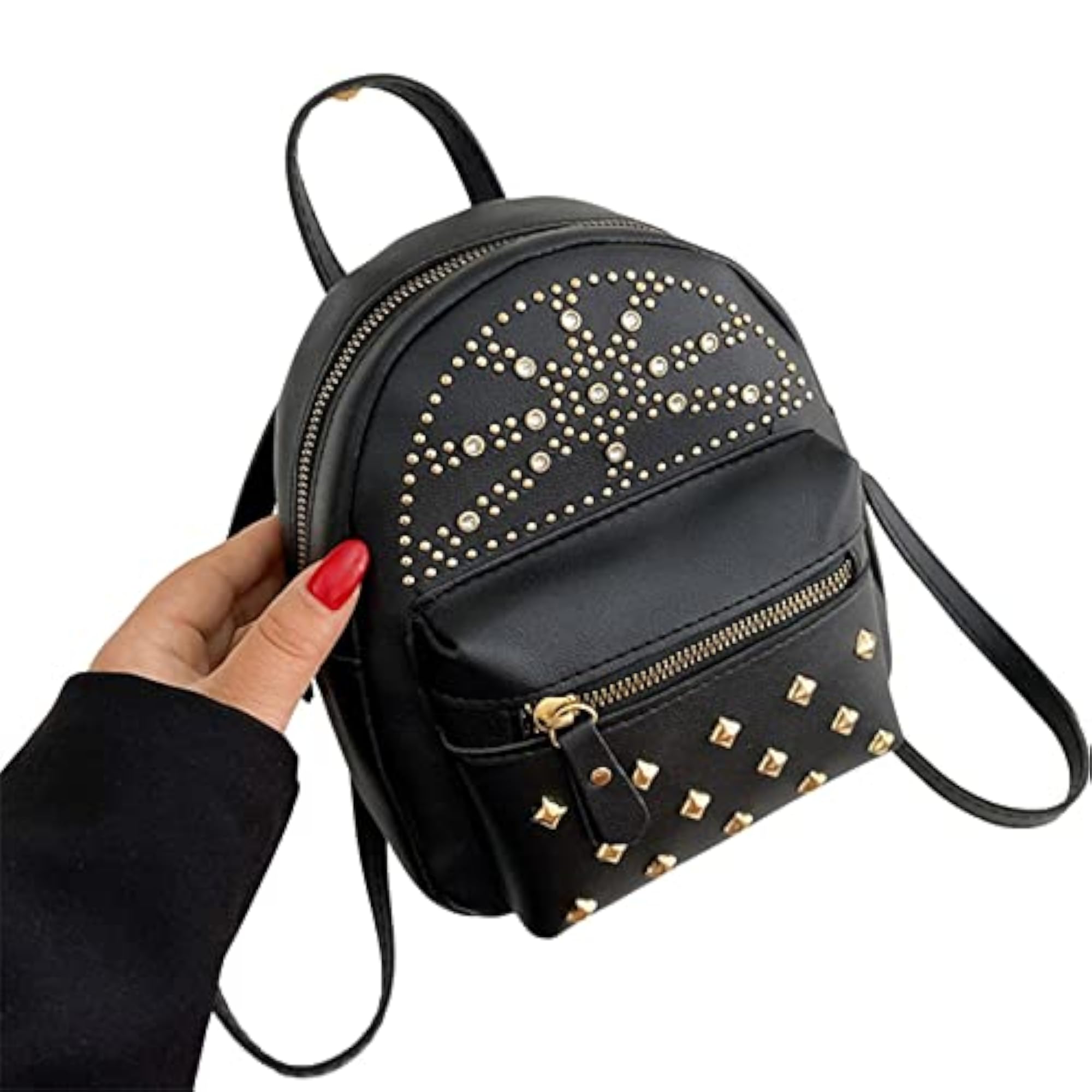 Women's Leather Solid Color Backpack with Rivet Decoration