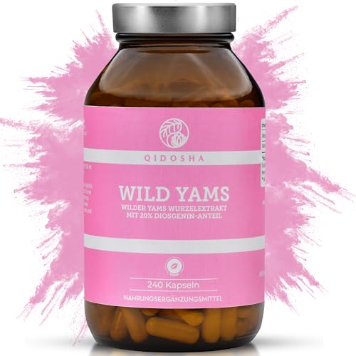 QIDOSHA Wild Yams Wurzelextrakt 240 Stk/Glas 1000mg Wilder Yams Wurzelextrakt mit 200mg Diosgenin je Tagesportion Mexikanischer Wild Yam Kapseln hochdosiert vegan in Deutschland gefertigt