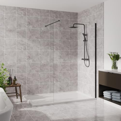 Blümme 1200mm Wetroom Screen Walk in Shower Enclosure Bathroom Screen Panel 8mm Easy Clean Glass Matte Black Framed