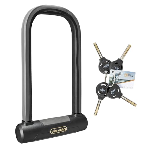 Via Velo Bike U Lock l Via Velo Elite U Lock 20CrMnTi Steel Anti-Theft 17mm Shackle Inside Size:9.25 x 4.44 in Sold Secure Diamond Approval for ElectricBike and Electric Scooter