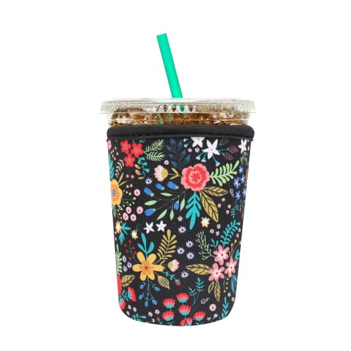 Image of Insulated Neoprene Cup Sleeve for Iced Coffee & Cold Soda - Reusable & Sweatproof, Keeps Drinks Cold Longer, Coffee Coolie for Hot & Iced Drinks (Little Floral, Small: 16-18oz)