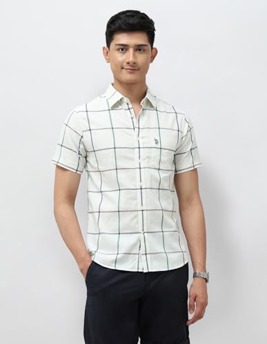 Image of U.S.Polo Association Men's Windowpane Checked Tailored Fit Shirt (USSHT3039H Ivory 44)