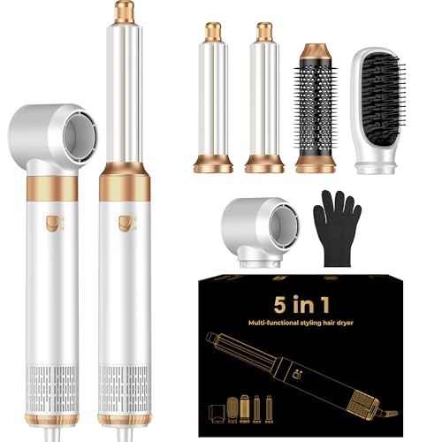 Blow Dryer Brush Set 5 in 1, Hair Care Air Curling Wrap Air Curler Low Heat Hair Care Hot Air Styler, Round Brush Blow Dryer Hair Styling Tools Gift for Dry,Volumize,Straight,Curl, 110-120V