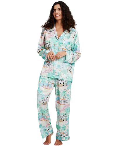 Image of YiNi LuLu Womens Silk Satin Pajamas Set Button Down 2 Piece Pjs Long Sleeve Oversized Sleepwear with Pockets