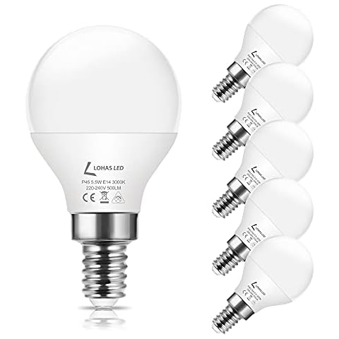 E14 LED Light Bulb, LOHAS 5.5W E14 Golf Ball Bulb, E14 Small Edison Screw Bulb, 40W Incandescent Bulb Equivalent, 500LM, Warm White 3000K, P45 SES LED Bulbs, Non-Dimmable, 220-240V, Pack of 6 Cover
