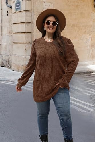 Image of OFEEFAN Long Sleeve Shirts for Women Long Sweaters with Pockets Tunic Tops Loose Fit