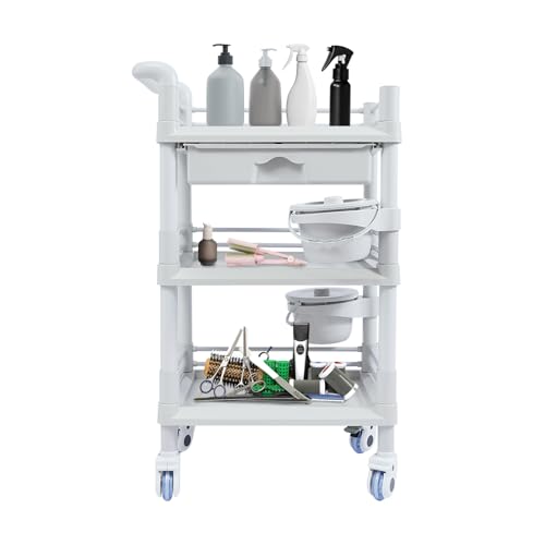 Hanmorfarbi Mobile Beauty Trolley Beauty Salon Trolley, Changing Instrument Cart, Instrument Table Multifunctional Care Trolley Three Layers, with Drawer Lockable Wheels (Ash Gray)