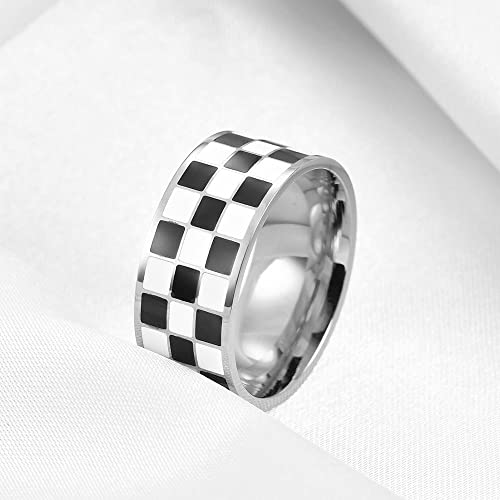 PAMTIER Unisex Stainless Steel 8mm Black and White Checkerboard Pattern Signet Ring2