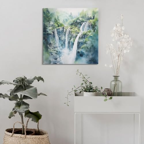 Poster cascade forêt indonésienne brume pour salon zen moderne