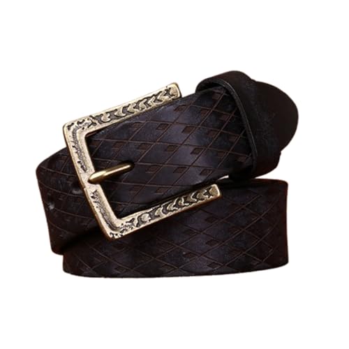 Mens Womens Diamond Embossed Belt,5.5mm Thicken Top Grain Cowhide Vintage Strap with Heavy Duty Engraved Western Buckle(130cm/51, Black)