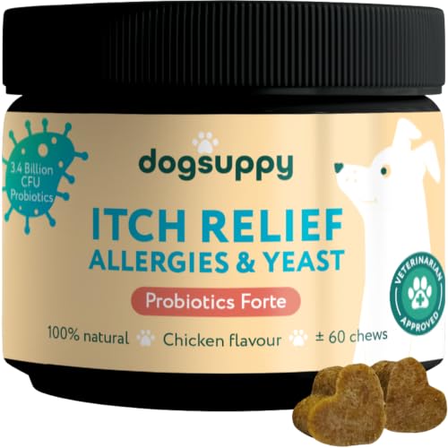 DogSuppy Itch Relief For Dogs Relieves Itching Scratching Licking Allergies & Yeast 100% Natural Supports Gut Health & Immunity For Small Medium & Large Dogs (1x Itch Relief With chicken)