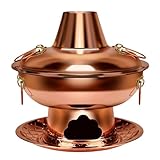 QTQHOME Chinesische Holzkohle Kupfer Heißtopf, Hot Pot mit Griff Deckel und Tablett, Traditioneller Topf Shabu, Mongolischer Heißtopf Kochgeschirr für Familie/Freunde Parteien Treffen (D42cm/16.5",