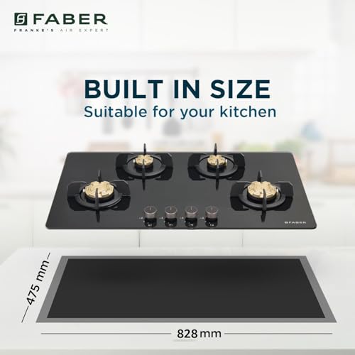 Image of Faber 4 Burner 90cm Hob /Cooktop Hybrid | Auto-Ignition| Metal Knobs|Cast Iron Pan Support|Black Glass Finish |5 Yrs Warranty on Glass,Valve & 2 Yrs on Burner by Faber| HOB PRIME HT904 CRS BR CI AI IN