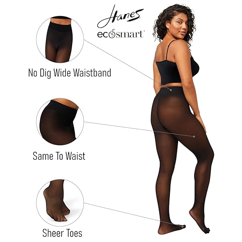 Hanes EcoSmart Womens Opaque Tights, Same to Waist, Sheer Toe, Black2