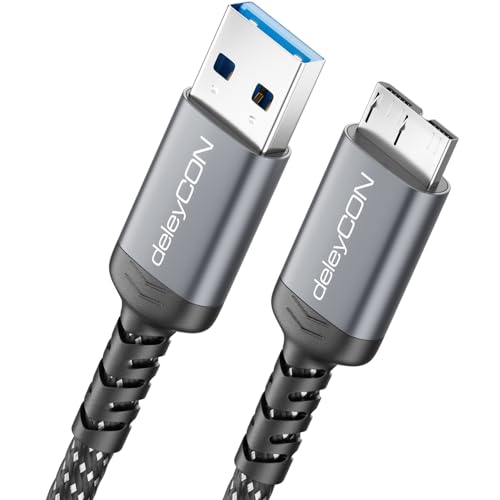 deleyCON 1,5m Cable USB 3.0 Micro B 5 Gbps   USB A a Micro B   Datos para Disco Duro Externo HDD/SSD   para Toshiba, WD, Seagate, Samsung Galaxy S5/Note 3/Note Pro 12.2, etc.