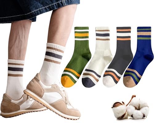 Womens Striped Crew Socks,Sweat-absorption Cozy,Gym Running Hiking,Casual Classic Sock Cotton Size5.5-10.5