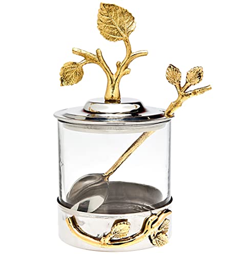 Godinger Leaf Jam/Honey Jar with Spoon, Silver/Brass #1