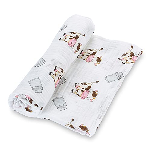Image of LollyBanks Baby Swaddle Blanket, 100% Muslin Cotton Muslin Blankets for Boys and Girls, Large 47 x 47 Inches Soft and Breathable Swaddles for Newborns, Gentle Baby Wrap Swaddle, Registry (Cow Print)