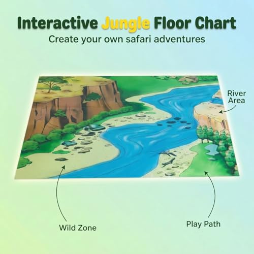 Image of ZESTHOME Animal Toy Set for Kids with Jungle Floor Chart | Farm & Wild Animal Figurines | Educational & Fun Safari Play Toys for Boys & Girls | 20 pcs