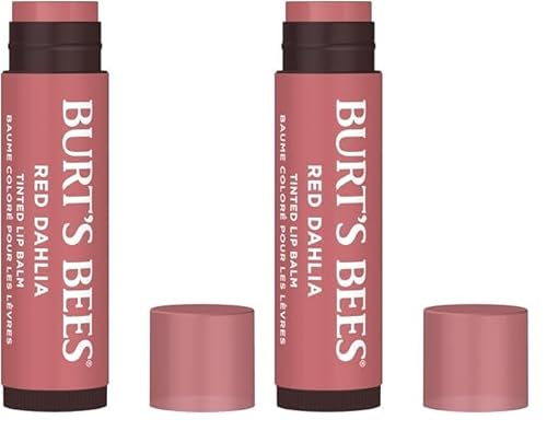 Burt's Bees Tinted Lip Balm Red Dahlia, Moisturising Lip Tint With Shea Butter, 100% Natural Origin, 4.25g (Pack of 2)