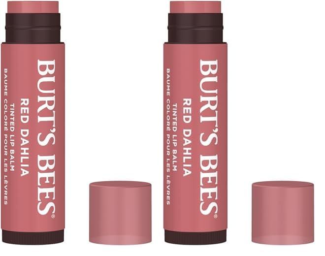 Burt´s Bees Tinted Lip Balm Red Dahlia (gefärbter Lippenpflegestift, in neutralem Farbton, sehr dezent, Lippenbalsam, Pflege, natürliche Inhaltsstoffe) 501102 (Packung mit 2)