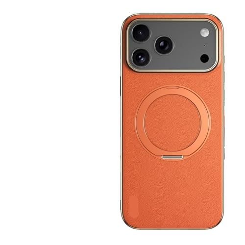 Étui en cuir iPhone 17 Pro de luxe avec support d'objectif orange