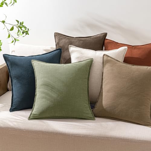 Image of 24x24 Inch Set of 2 Decorative Linen Solid Throw Pillow Covers Boho Farmhouse Euro Pillows Modern Spring Home Decor for Couch Sofa Living Room Bed,Sage Green