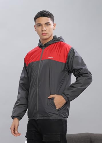 Image of Dollar Men's Polyester Colourblock Windcheater Jacket With Zipper Pockets and Hood