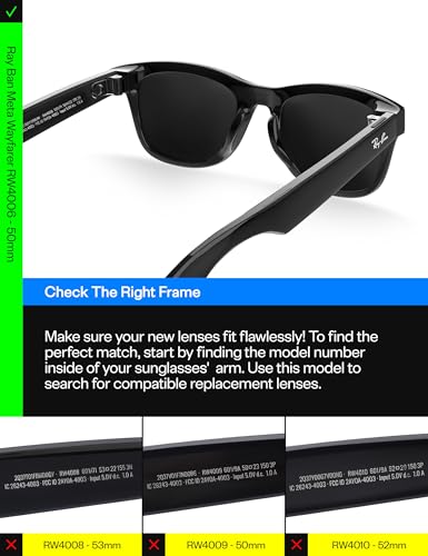 Image of Replacement Lenses for Ray-Ban Meta Wayfarer RW4006 /RW4008 & Gen 2 RW4012 (50mm /53mm) Smart Glasses