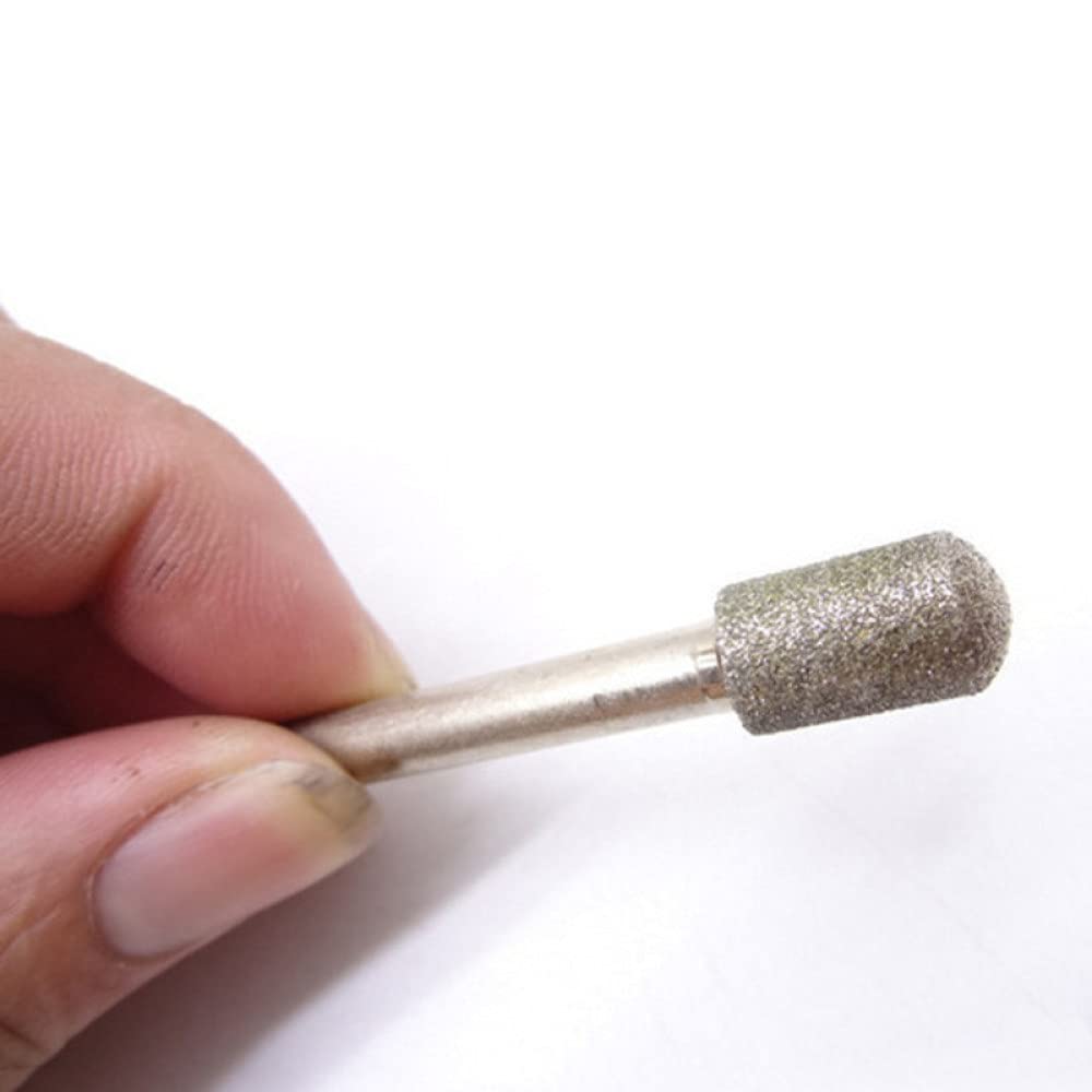 Diamante per lucidare la punta 5 pezzi 6 mm gambo diamante cilindro rotondo fresa rotante testa di rettifica incisione incisione abrasivo cilindrico punte montate internamente(12mm Head Diameter)