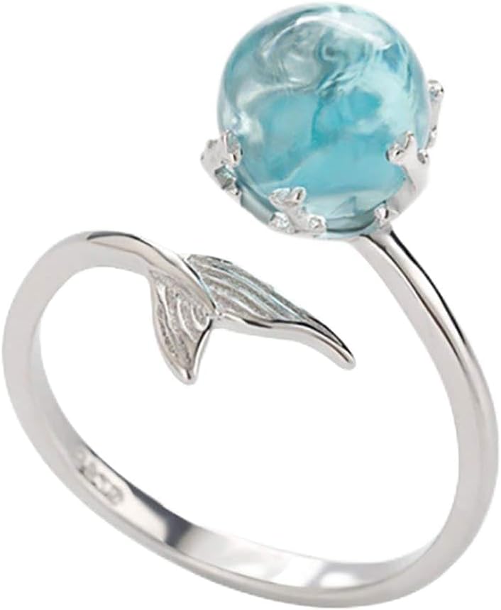 1PC Adjustable Finger Ring Mermaid Open Rings 925 Sterling Silver Wrap Around Twisted Rope Band Rings(Blue)