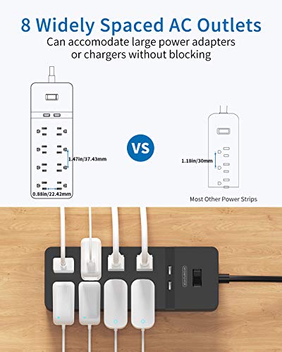 image for Surge Protector Power Strip Flat Plug - NTONPOWER 8 Widely Spaced Outl